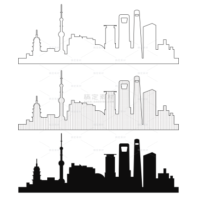 建筑系列简约黑色城市建筑组合（td)