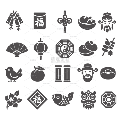 中国风矢量灰色新年元素组合（td）