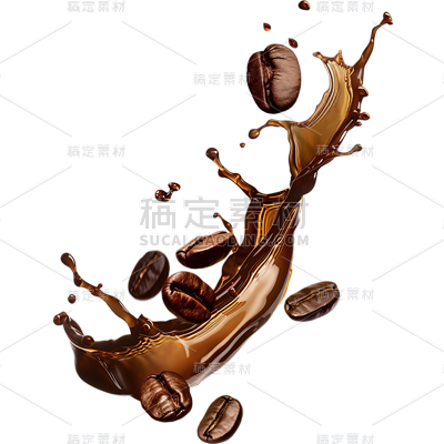 植物通用飞溅咖啡液咖啡豆元素素材