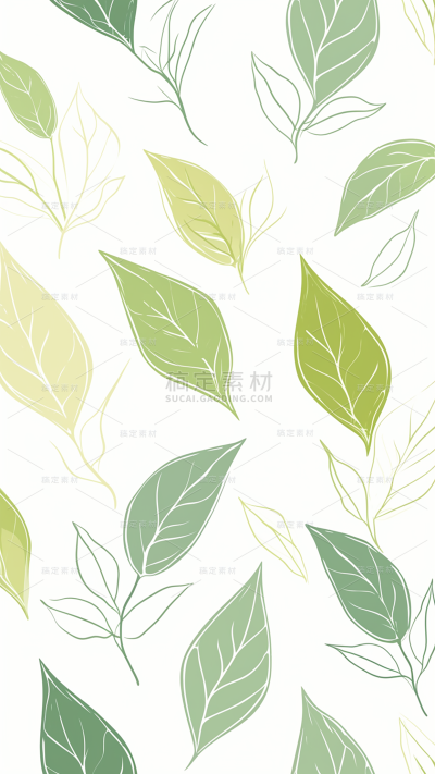 植物通用插画平铺树叶背景场景图片素材