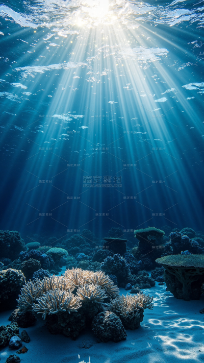 风光系列写实丁达尔光海底世界背景