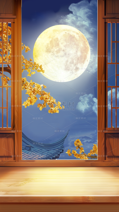 中秋节古风建筑展台背景图片