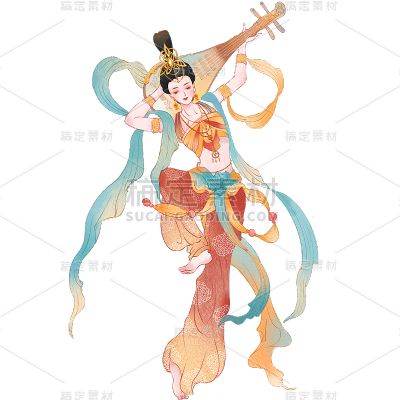 敦煌写实插画飞天仙女人物元素素材