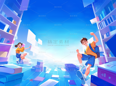 开学季系列通用插画促销横板背景素材