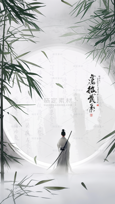 通用中国风空间感竹林书法背景素材