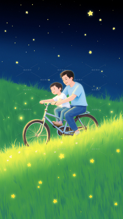 父亲节温馨感亲子星星发光插画背景
