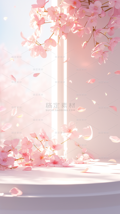 植物实景粉色浪漫感樱花展台场景背景图片素材