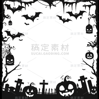 万圣节通用扁平南瓜边框元素贴纸