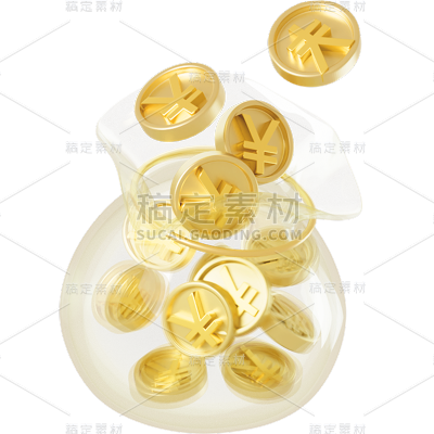 图标系列-通用-3d透明钱袋+金币组合贴纸