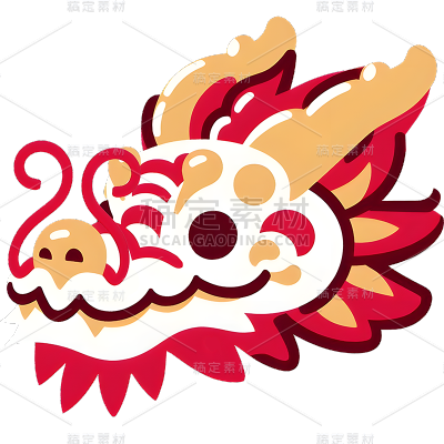龙年春节新春新年过年除夕卡通感剪纸龙头元素素材