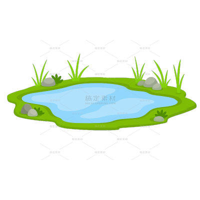 植物系列卡通湖面湖边草地插画元素（td）