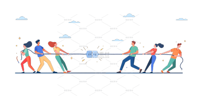 常规内容-人物系列扁平风拔河场景插画元素