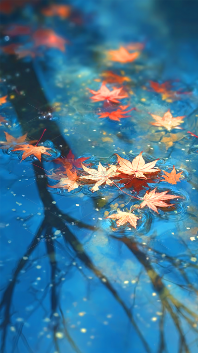 秋天肌理感水面落叶背景