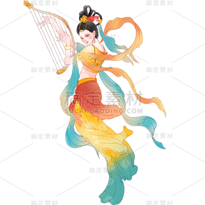敦煌写实插画飞天仙女人物元素素材