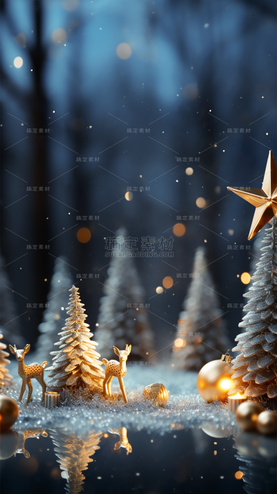 圣诞节平安夜3D立体C4D展台雪景圣诞树场景背景图片素材