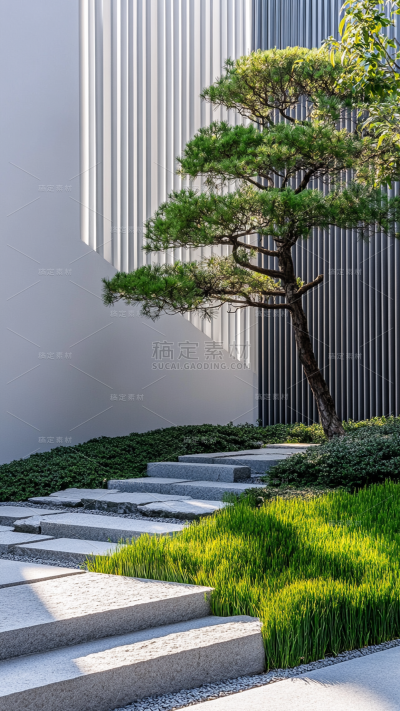 建筑系列通用庭院一角树木图片