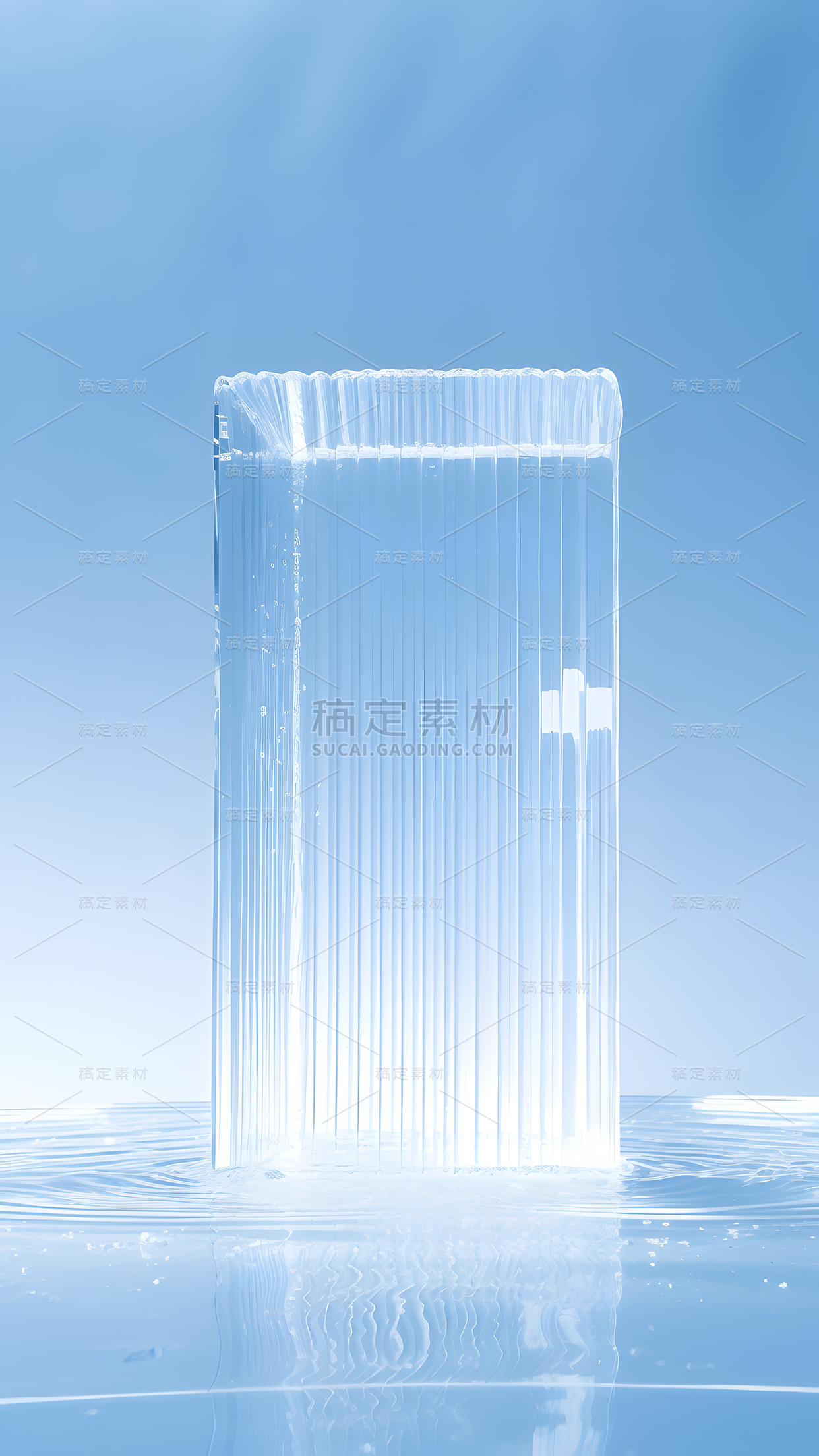 通用电商简约透明玻璃感蓝色水面展台场景背景