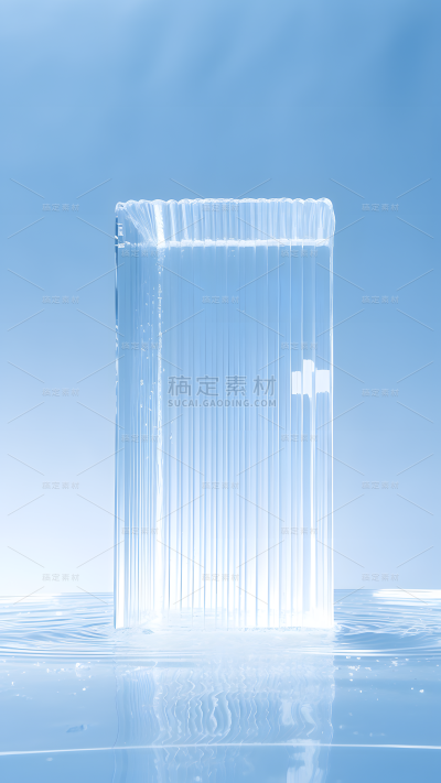 通用电商简约透明玻璃感蓝色水面展台场景背景
