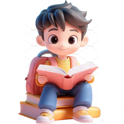 教育系列3D坐在书本上的学生