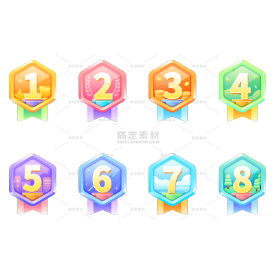 表彰系列轻拟物插画数字等级徽章组合贴纸