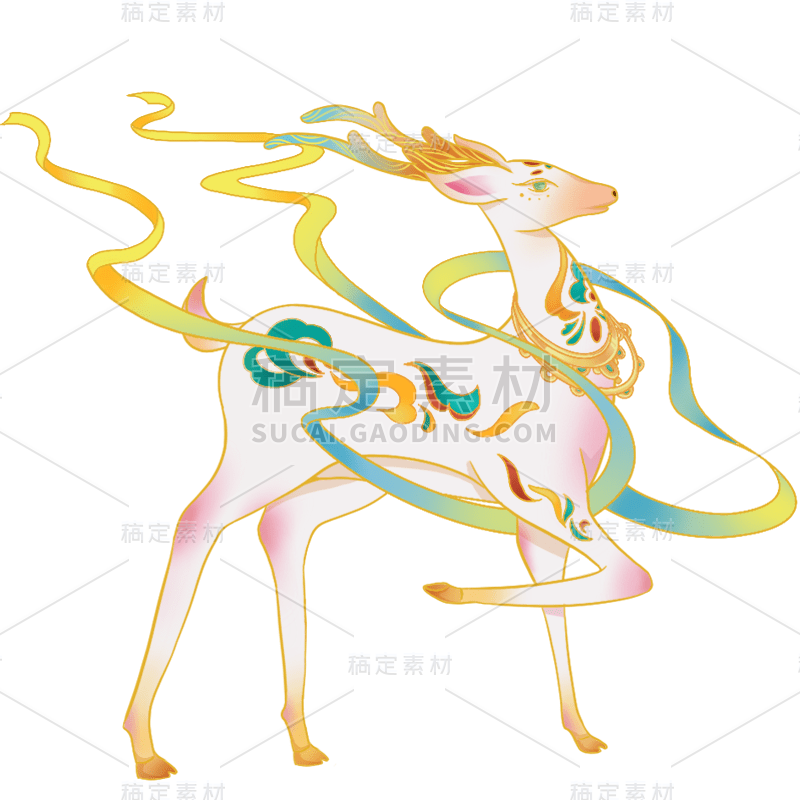 中国风通用敦煌动物七色鹿元素素材