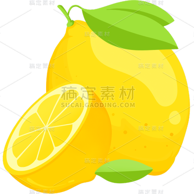 通用肌理扁平风手绘夏季果蔬黄色柠檬元素素材