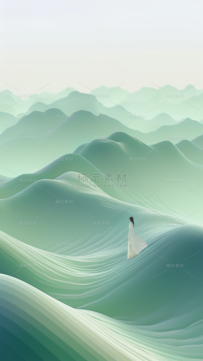 通用绿色3D中式山水背景素材