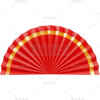 中国风中式带金边红色扇子元素素材
