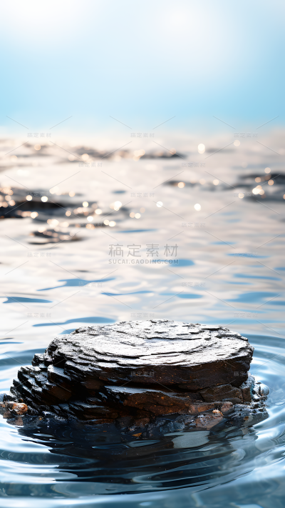 通用3D立体C4D水面礁石场景背景图片素材