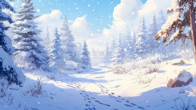 冬天通用插画雪景植物背景