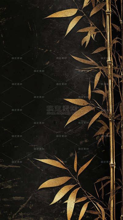 植物系列国风金属质感竹子竹叶背景
