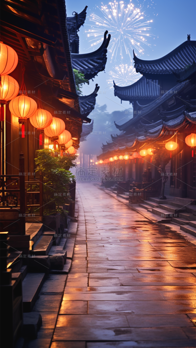 元宵节闹元宵3D立体C4D实景灯火街道场景背景图片素材