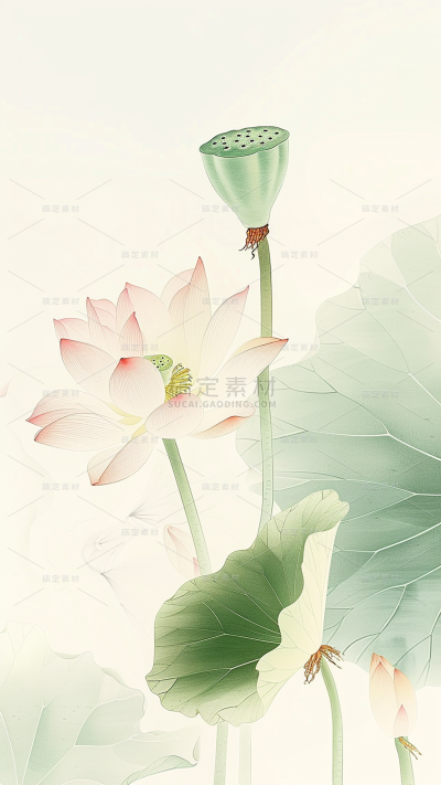 夏日中国风-荷花荷叶水墨晕染幻彩渐变图片背景