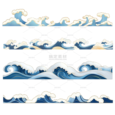 风光系列国潮风海浪浪花边框