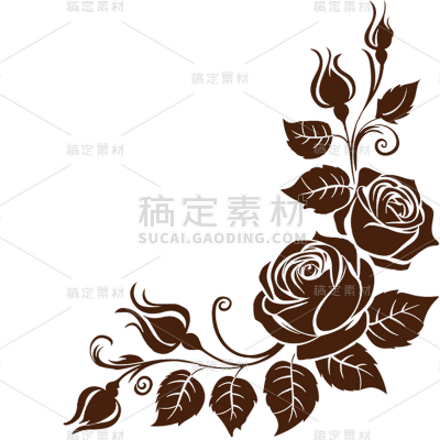 植物通用矢量纯色玫瑰边框元素素材