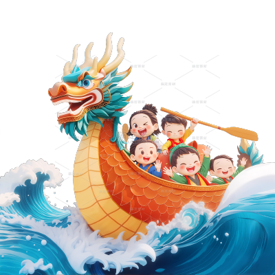 端午节可爱感划龙舟水人物元素