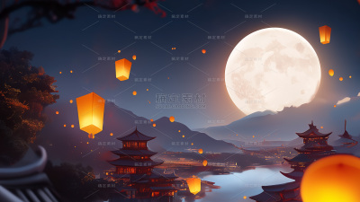 中秋节通用孔明灯月亮背景图片