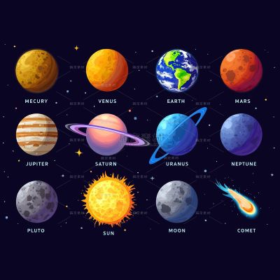 宇宙系列插画风星球元素组合