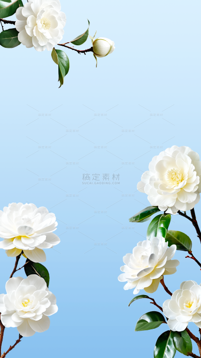 植物系列清新感山茶花产品背景