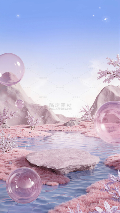 背景系列唯美感河滩透明气泡梦幻背景