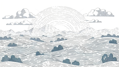 风光系列纹理感云朵山脉线稿插画（td）