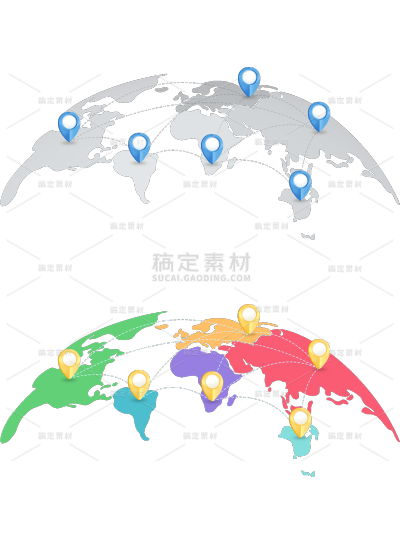 常规撞色弧形坐标世界地图贴纸元素素材