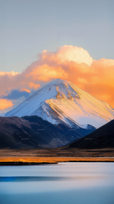 风光系列写实日照雪山背景