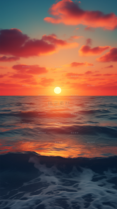 风光系列写实风黄昏落日海平面余晖发光倒影