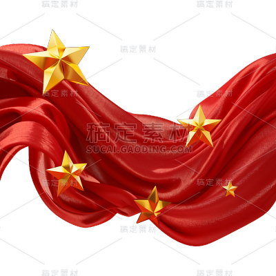 国庆通用实景红色丝绸星星元素素材