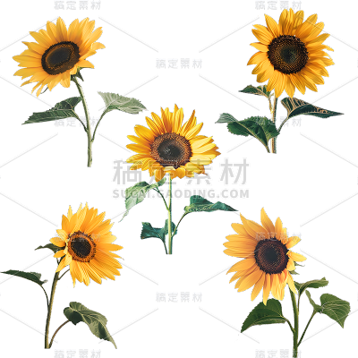 植物实景单枝向日葵花朵元素素材组合合集