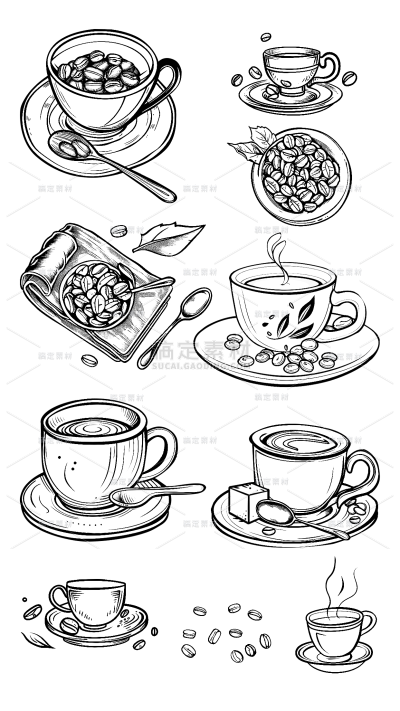 常规系列通用线条咖啡组合元素素材