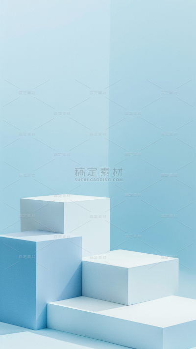 背景通用简约蓝色方形展台背景场景图片素材