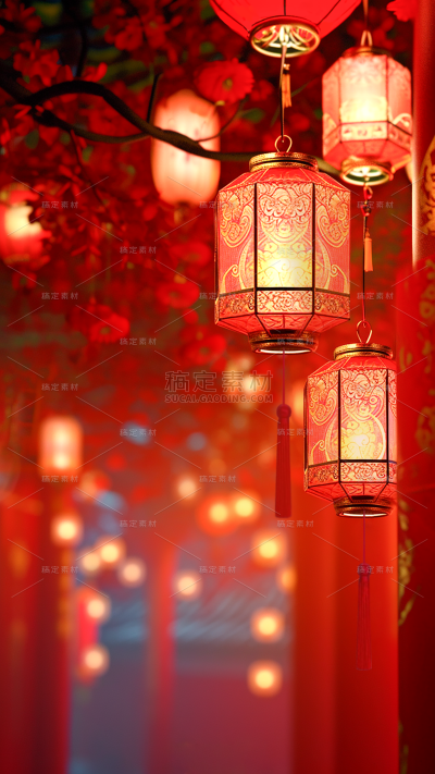 元宵节闹元宵3D立体C4D实景灯笼背景场景图片素材