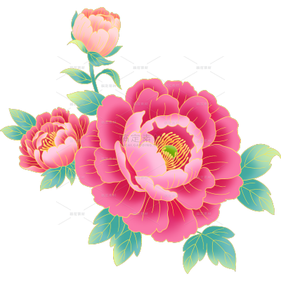 植物系列国潮风各色牡丹金色描边组合